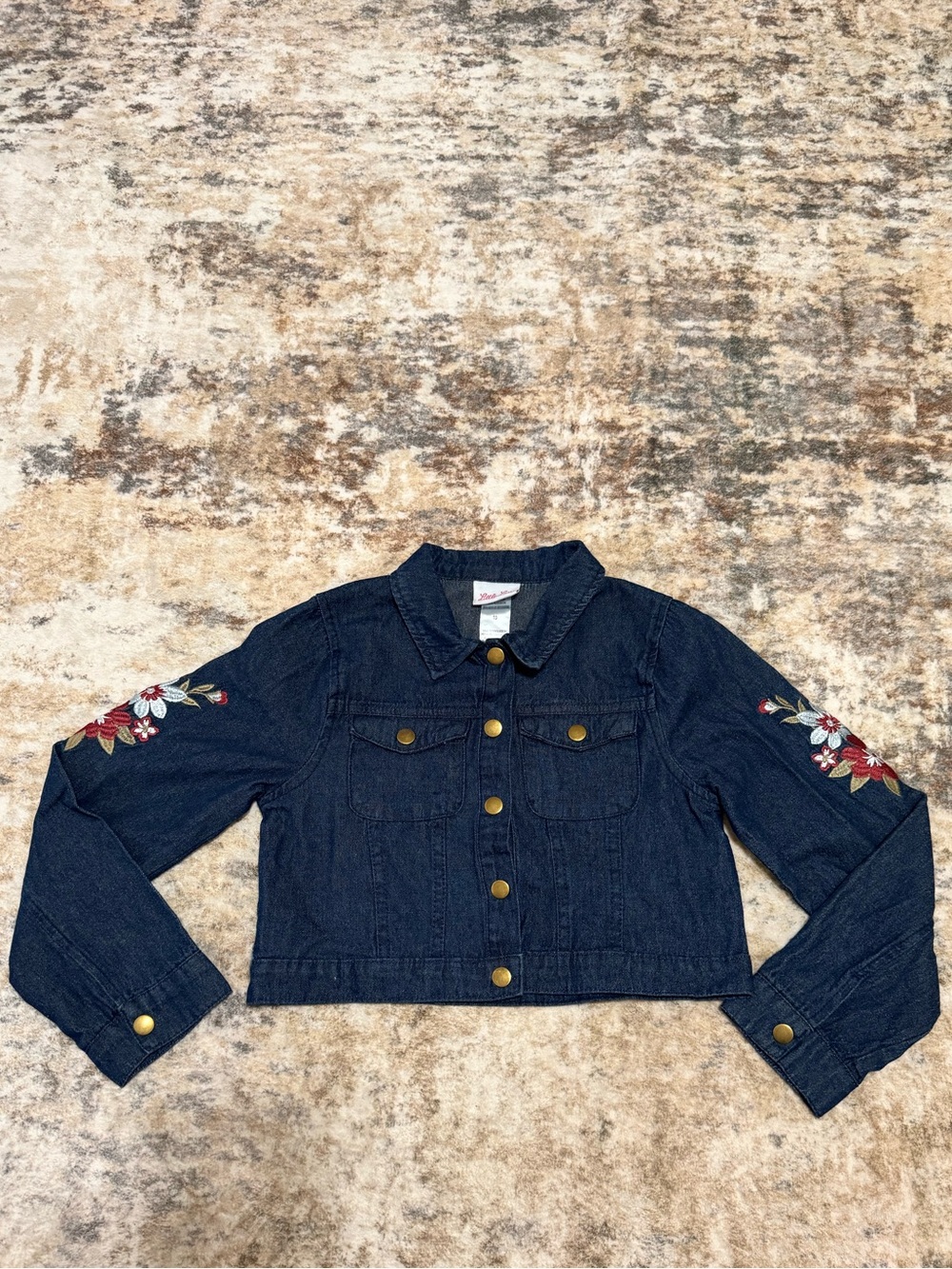 Little Lass Cropped Denim Jacket embroidered florals Preppy Western Cottagecore
